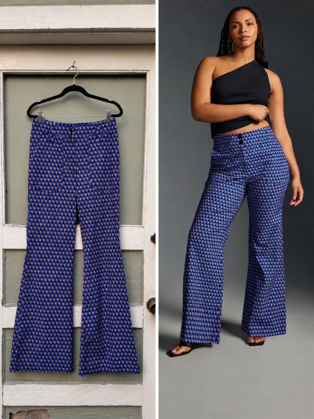 Maeve Naomi Geometric Flare Magic Fabric Pants Ultra High Rise Size 4 Blue